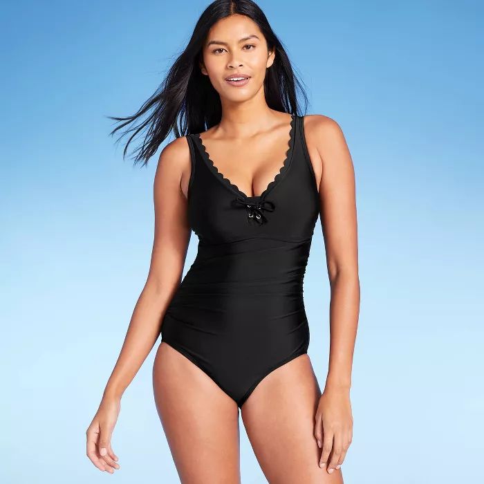 Women's Grommet Scallop High Coverage One Piece Swimsuit - Kona Sol™ | Target