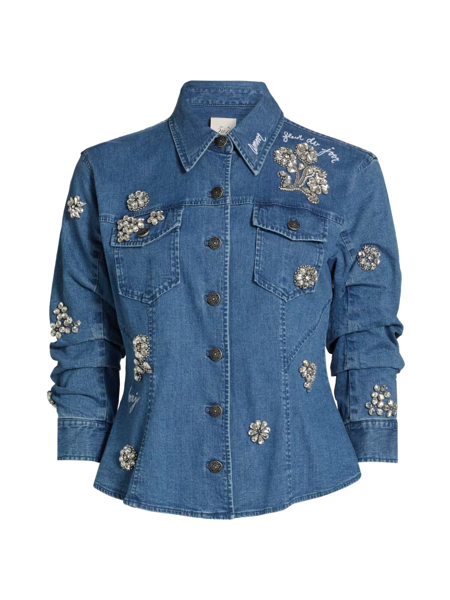 Cinq à Sept Crystal Ditsy Floral Scrunched Canyon Jacket | Saks Fifth Avenue | Saks Fifth Avenue