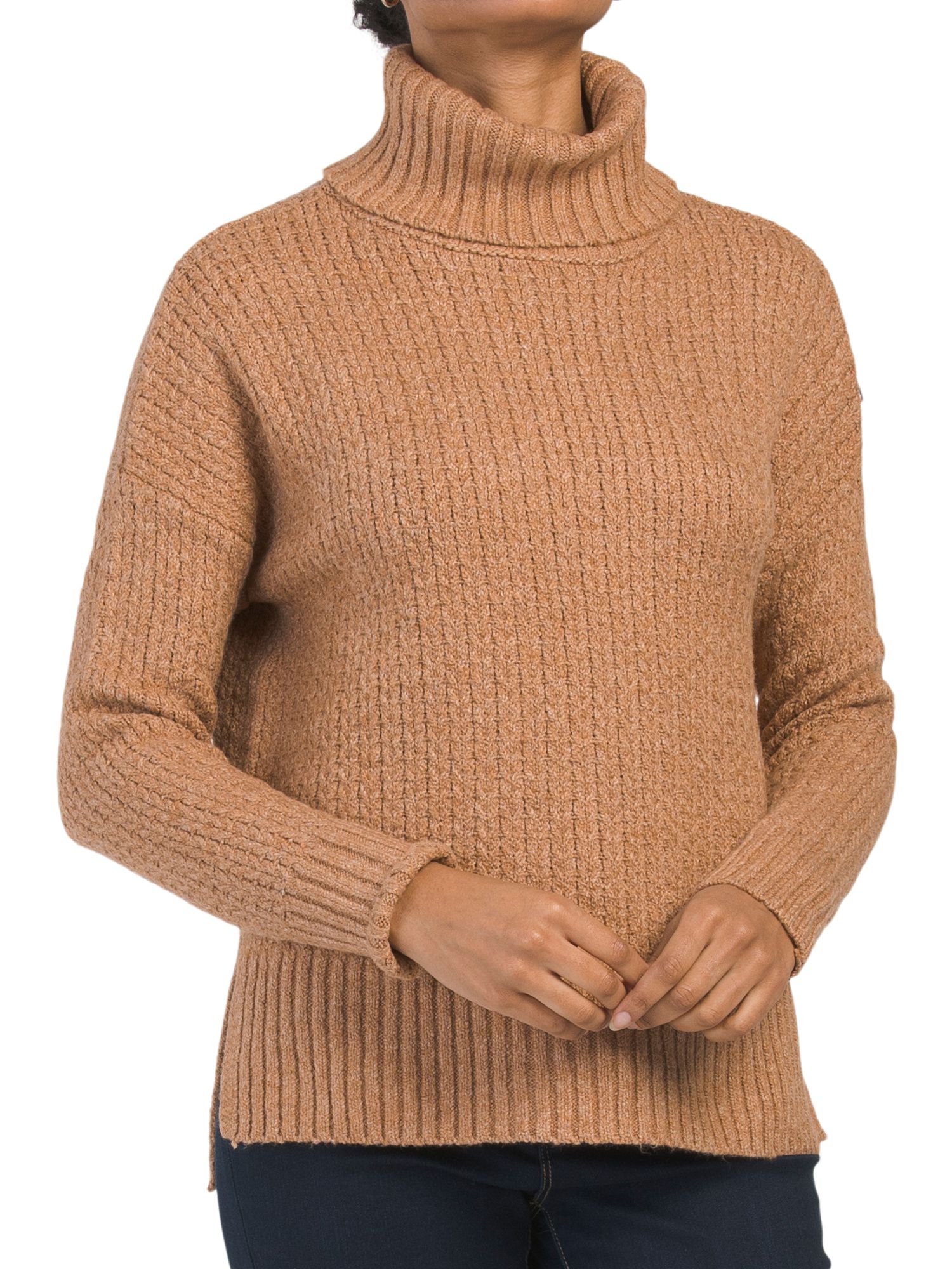 Cotton Blend Waffle Knit Turtleneck Sweater | TJ Maxx