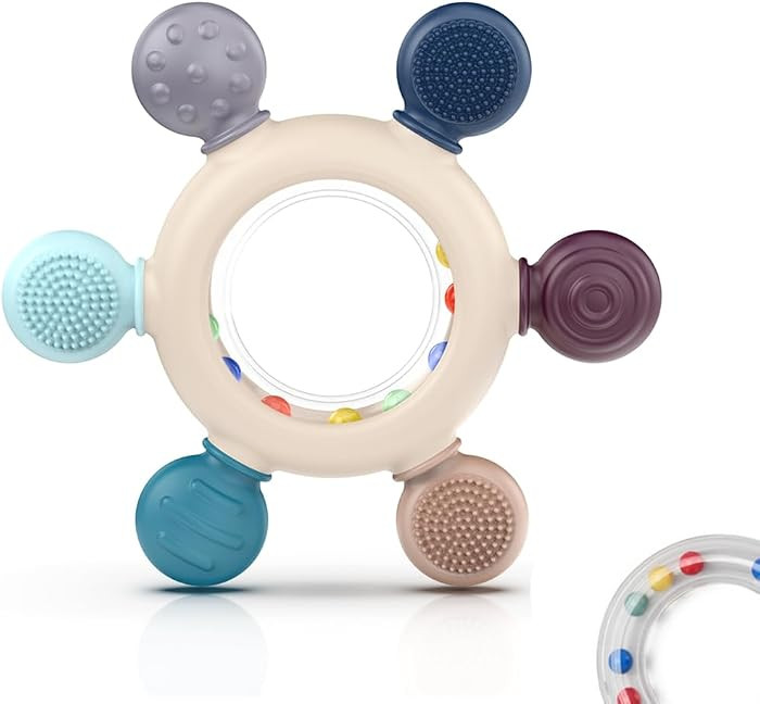 Teething Toys for Babies, Baby Teethers Toy Teething Ring Silicone, Grasping Teething Toy, BPA Fr... | Amazon (US)