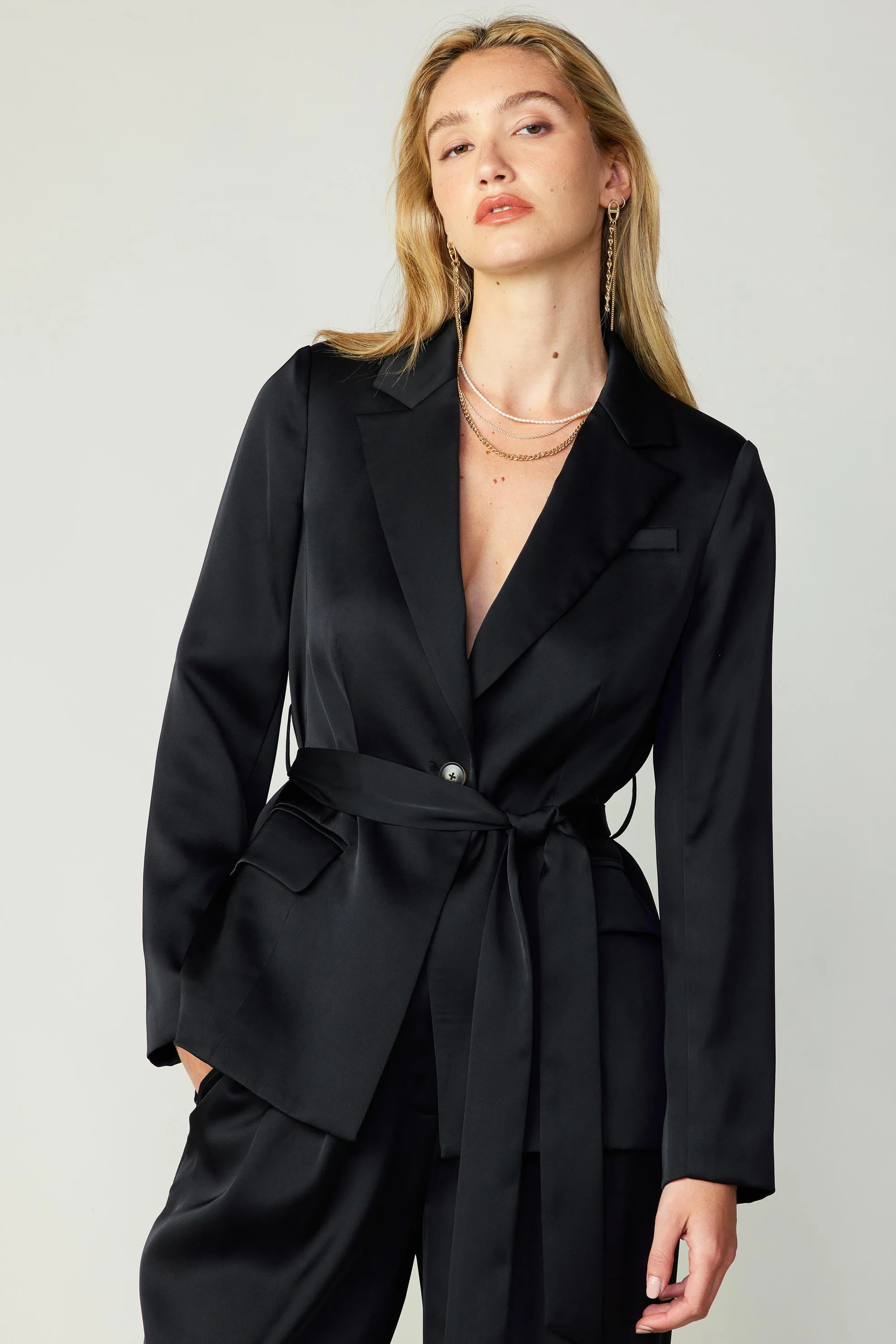 Silky Belted Blazer | Current Air
