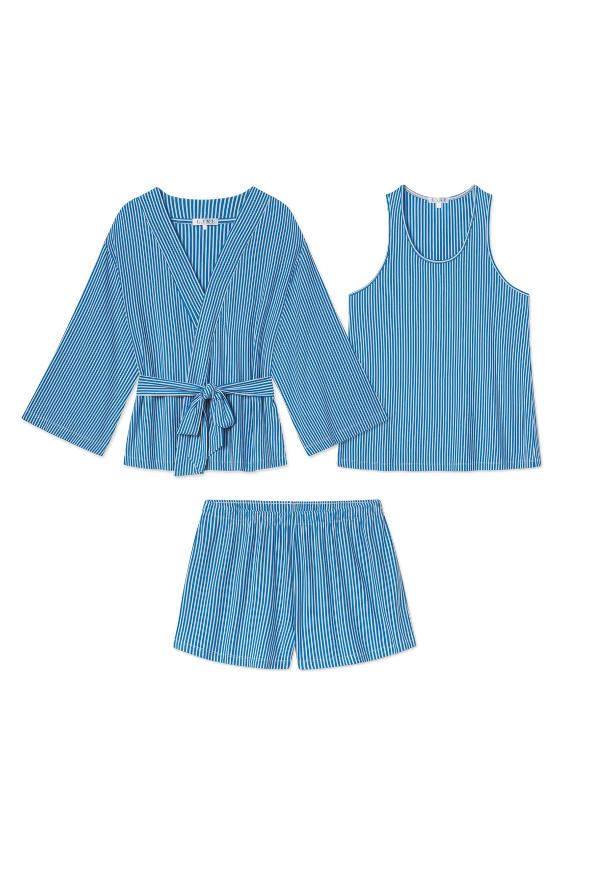 DreamModal® Kimono Shorts Three-Piece Bundle in Cape Pencil Stripe - XS | Lake Pajamas