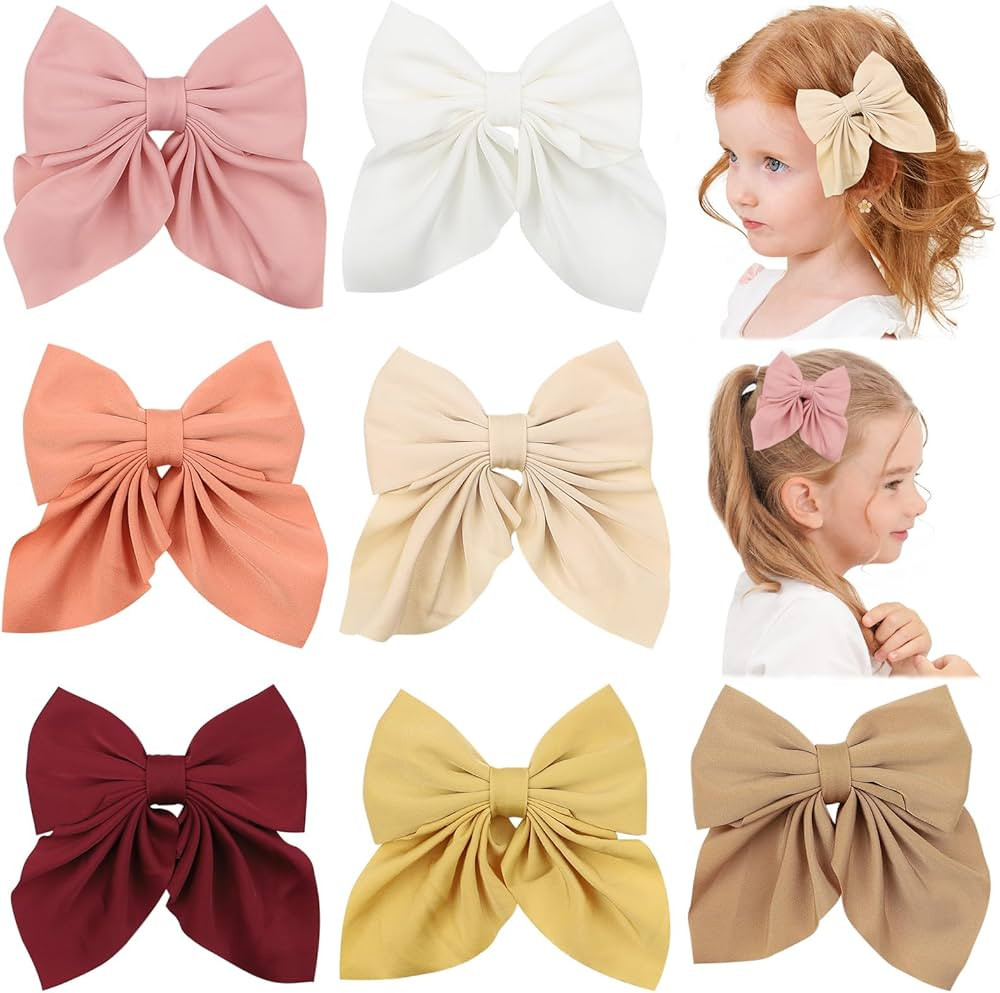 YHXX YLEN 7 PCS Large 6 Inch Hand-made Alligator Hair Clips - Solid Color Hair Bows for Girls, To... | Amazon (US)