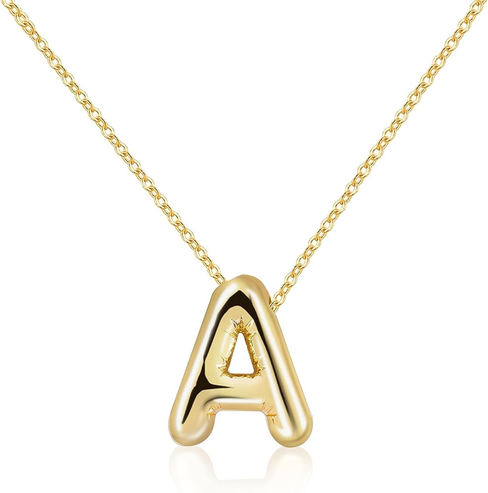 Letter Necklace Bubble Initial Pendant Necklaces for Women Cute Alphabet 14K Gold Plated Design B... | Amazon (US)