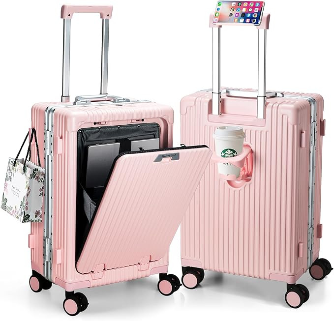 MRPLUM Front Pocket Carry On Luggage,Aluminum Frame PC Hardside Spinner Wheel Suitcase with TSA L... | Amazon (US)