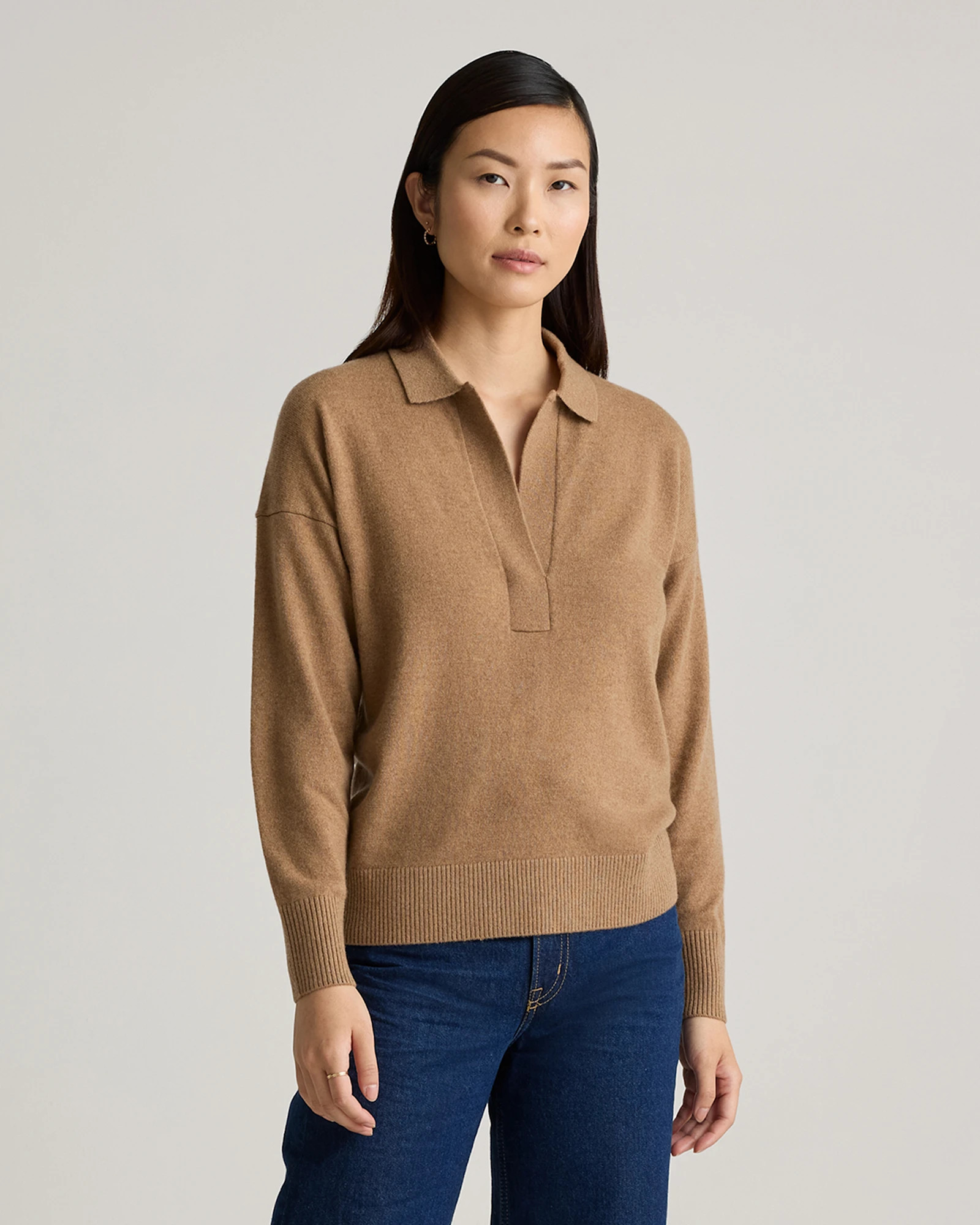 Quince | Women's Mongolian Cashmere Polo Sweater in Black, Size Small | Quince