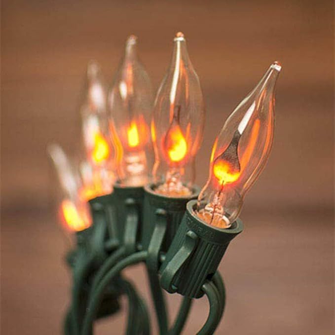 SUNSGNE 10FT Outdoor String Lights, Flickering Flame Lights C7 Indoor Outdoor Patio Light String,... | Amazon (US)