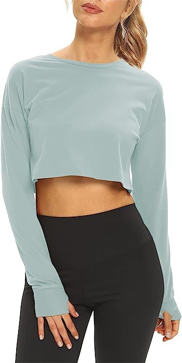 Mippo Long Sleeve Crop Tops Workout Athletic Gym Shirts Cropped Sweatshirts for Women | Amazon (US)