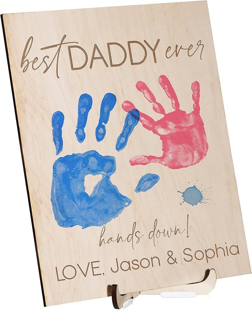 Best Daddy Ever Hands Down Sign Personalized, 2 Optional Sizes, Customized DIY Handprint Wooden S... | Amazon (US)