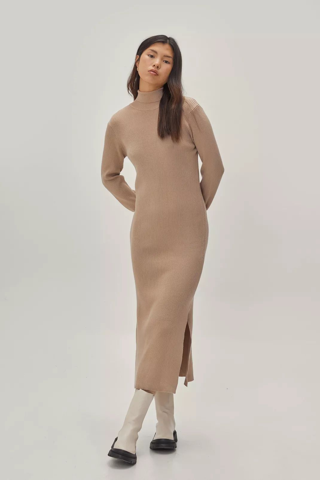 Roll Neck Balloon Sleeve Knitted Midi Dress | Nasty Gal UK (+IE)