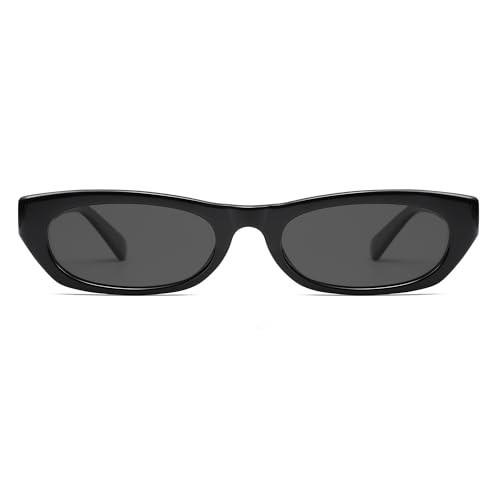 SOJOS Trendy Small Rectangle Polarized Sunglasses for Women Men Retro Y2K Narrow Thin Skinny Sunnies SJ2363, Black/Grey | Amazon (US)