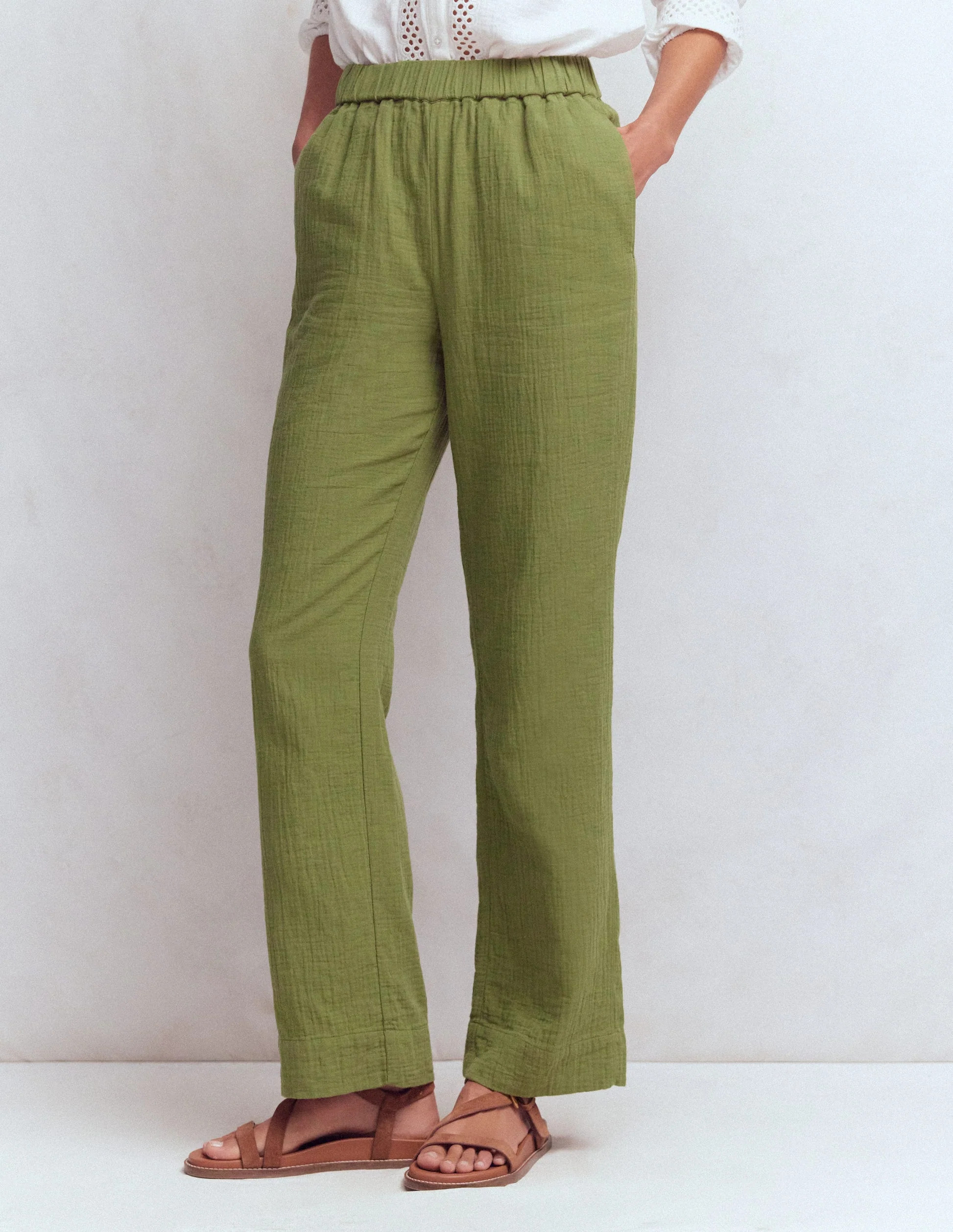 Pull-on Double Cloth Pants-Tourmaline Blue | Boden (US)