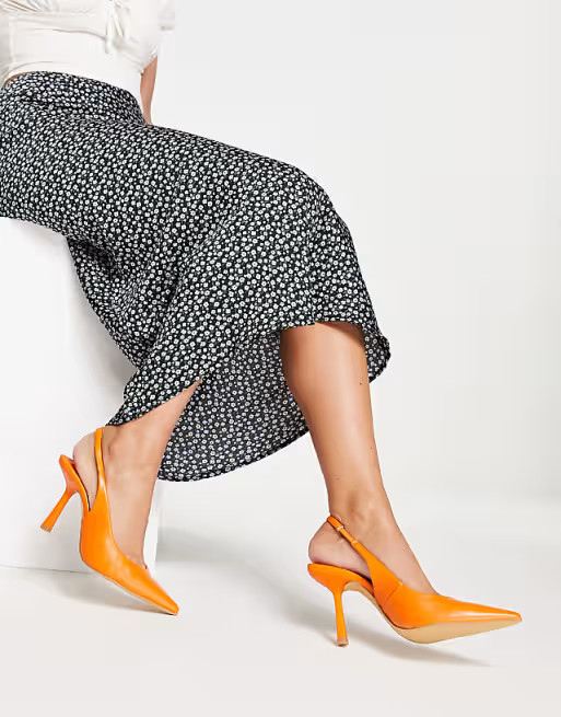 London Rebel sling back mid heel shoes in orange | ASOS | ASOS (Global)
