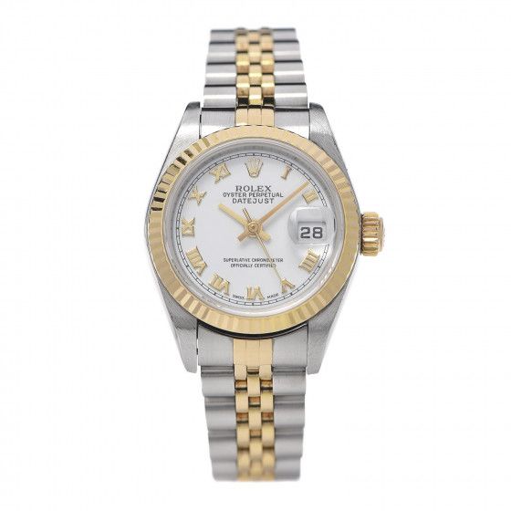 Stainless Steel 18K Yellow Gold 26mm Oyster Perpetual Datejust Watch White Roman 79173 | Fashionphile