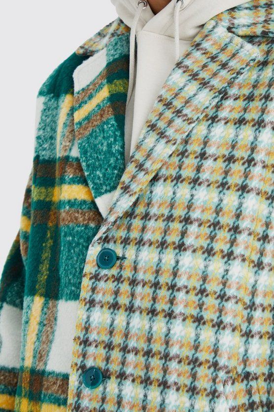 Wool Look Check Colourblock Overcoat | boohooMAN (DE, IE & UK)
