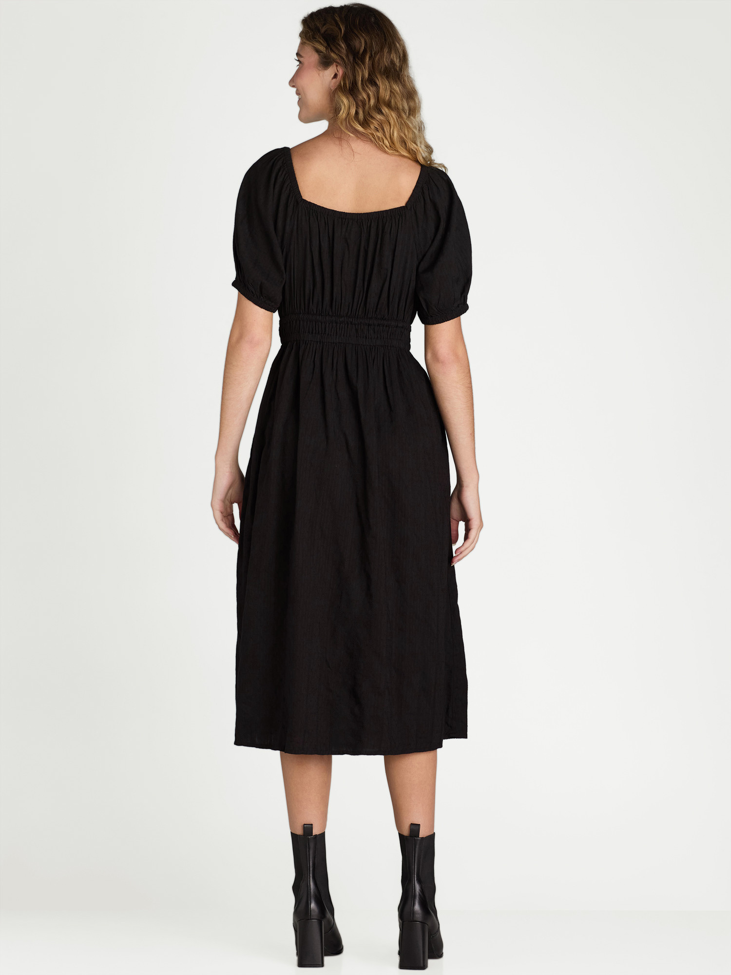 Time and Tru Women's Ruched Waist Print Midi Dress, Sizes XS-XXXL | Walmart (US)