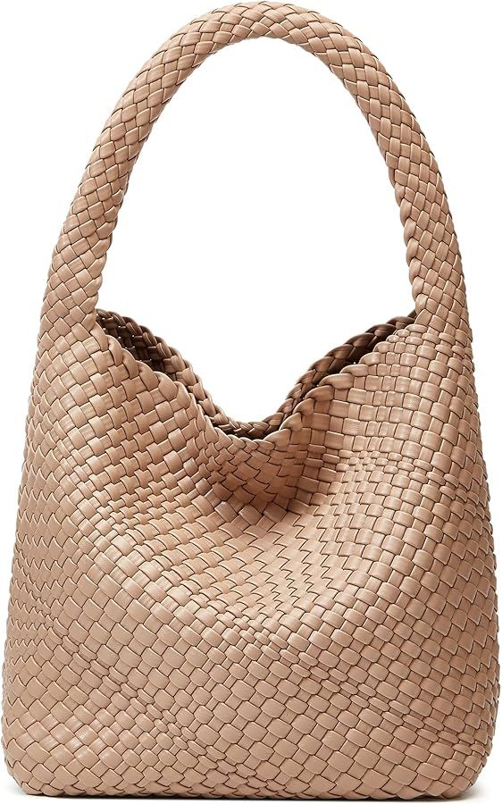 Woven Bags for Women Tote Purse: Vegan Leather Shoulder Handbags - Medium Beach Tote Bags - Handw... | Amazon (US)