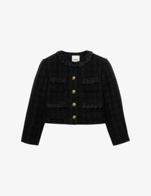Ruffled-Trim Button-Down Tweed Jacket | Selfridges