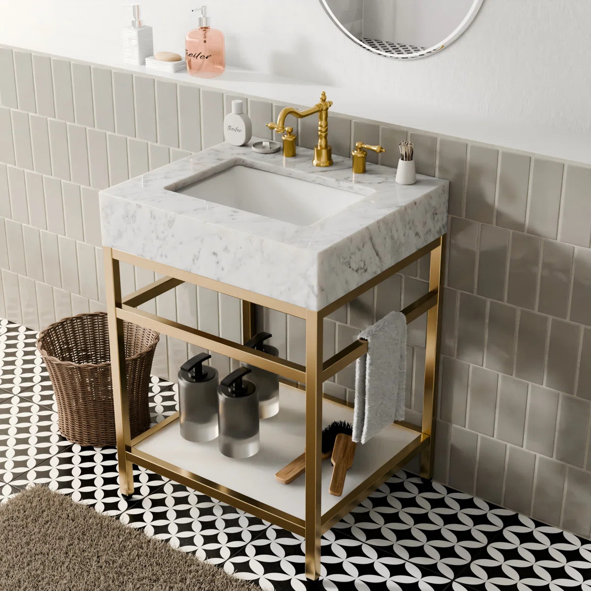 Natsha 24'' Natural Carrara Marble Theiler Bathroom Vanity with Sink | Wayfair North America