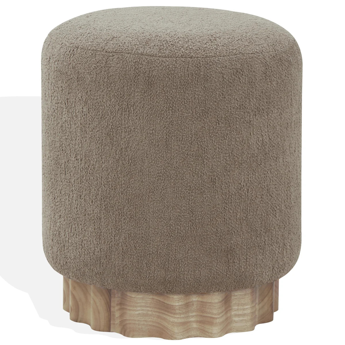Willner Round Boucle Polyester Ottoman with Solid and Manufactured Wood Frame | Wayfair North America