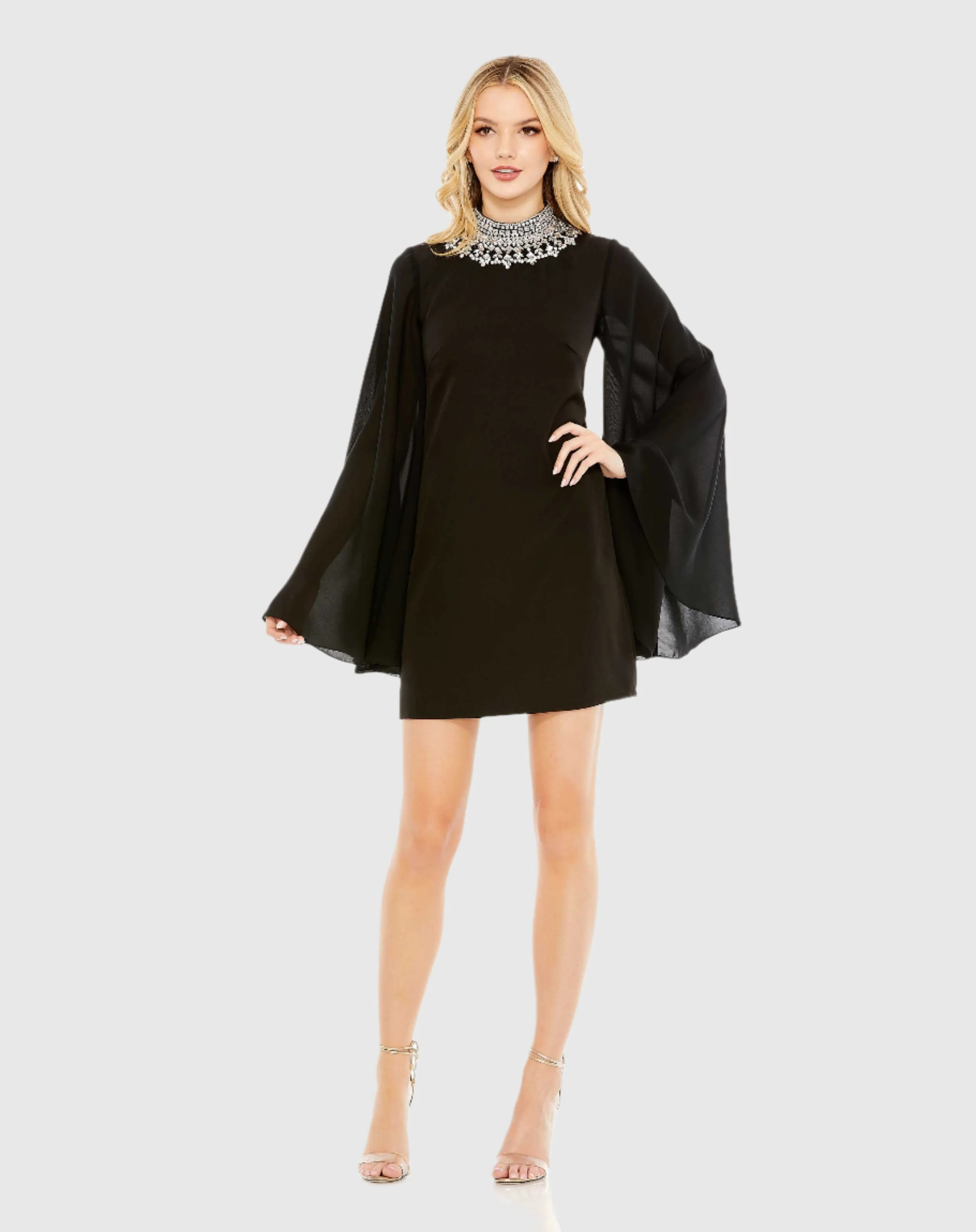 Rhinestone Collar Flowy Sleeve Mini Dress | Mac Duggal
