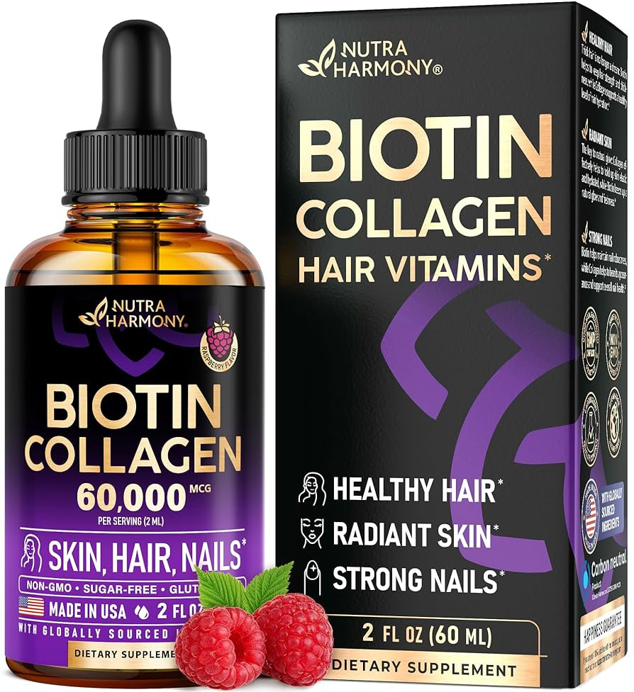 Liquid Biotin & Collagen - Vitamins for Hair Growth Support for Women & Men - Extra Strength 6000... | Amazon (US)