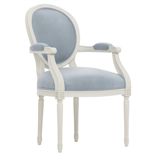 Anne Spring Sky Velvet Arm Chair | Kathy Kuo Home