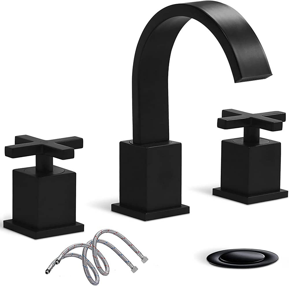 Matte Black Waterfall Bathroom Faucet, 3 Hole Widespread 8 Inch Bathroom Faucet, with Rotatable 3... | Amazon (US)