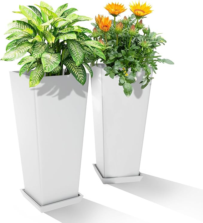 24-Inch Tall Planters Set of 2 for Outdoor and Indoor Use, Tapered Flower Pots with Drainage Tray... | Amazon (US)