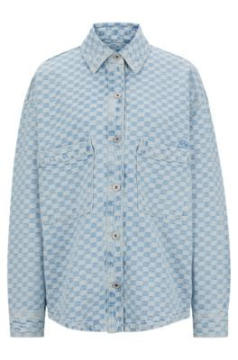 Blue-denim jacket with checkerboard jacquard- Light Blue Women's HUGO BLUE Collection size S | Hugo Boss (US)