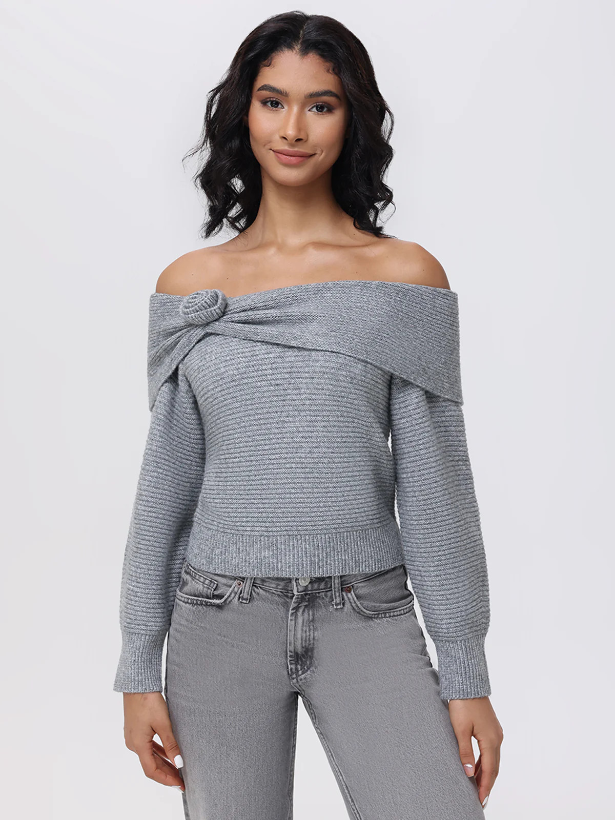 Elizabeth: Off The Shoulder Rosette Sweater | 525 America