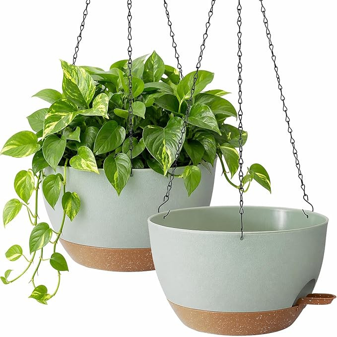 Hanging Plant Pots 12 Inch Set of 2, Self Watering Hanging Planters with Drainage Holes, Removabl... | Amazon (US)