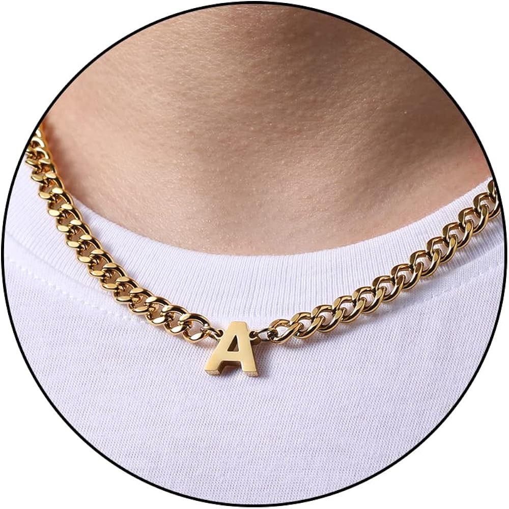 DuoDiner Initial A-Z Cuban Link Chain Necklace for Boys Men Women Letter Pendant Stainless Steel ... | Amazon (US)