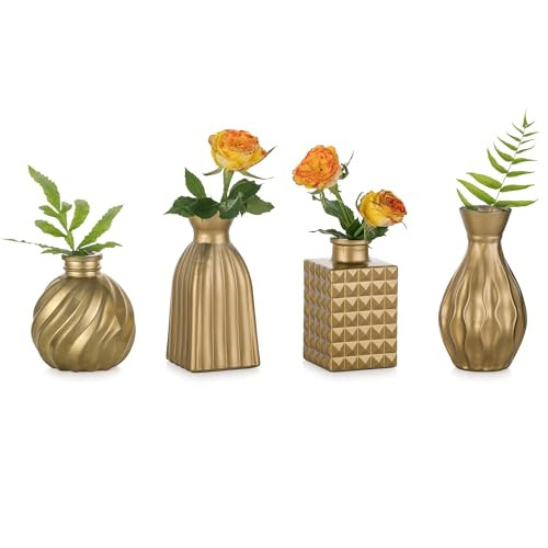 Glasseam Gold Glass Bud Vase: Mini Small Vases for Centerpieces Vintage Flower Vase Set of 4 Golden Tiny Vases for Flowers Decorative Centerpiece Vases for Table Decor Wedding Home Party Decoration | Amazon (US)