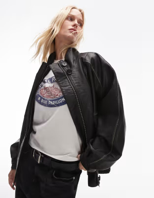 Topshop faux leather oversized bomber jacket in black | ASOS (Global)