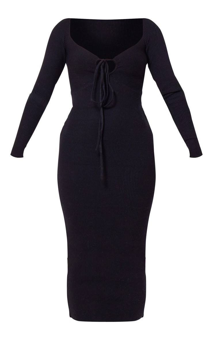 Robe longue en maille tricot côtelée douce noire croisée devant | PrettyLittleThing (FR)
