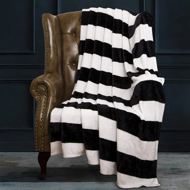 Flannel Throw Blanket, Super Soft with Black and White Stripe (51"x68") | Walmart (US)