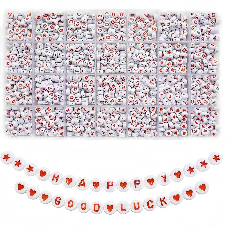1400pcs Red Letter Alphabet Acrylic Beads 7x4mm and Heart Star Beads for Jewelry Making | Amazon (US)