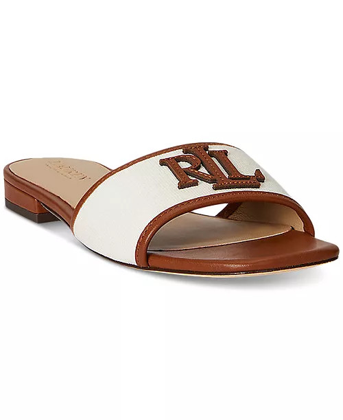Women's Everley Leather-Trim Canvas Slide Sandals | Macy's