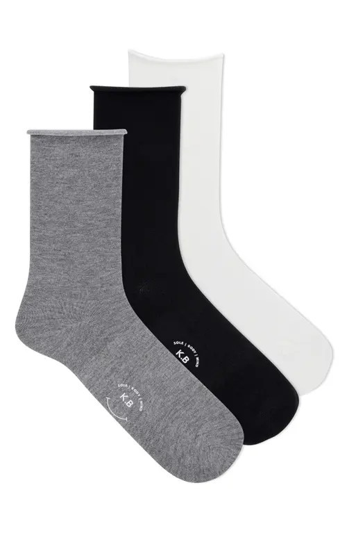 K Bell Socks Assorted 3-Pack Roll Top Crew Socks in Black/White/Grey at Nordstrom, Size 9 | Nordstrom