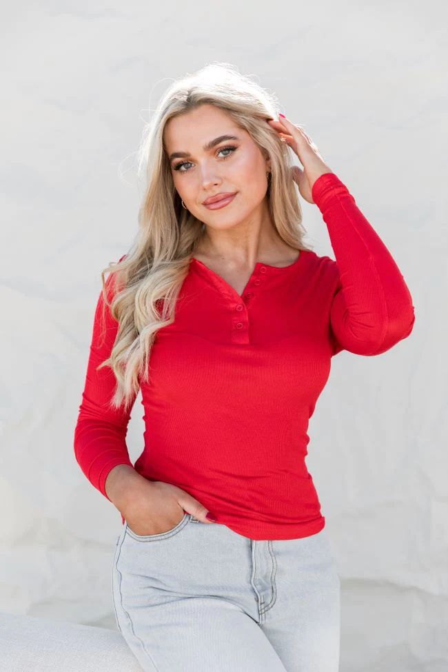 All The Better Red Ribbed Knit Henley Tee | Pink Lily