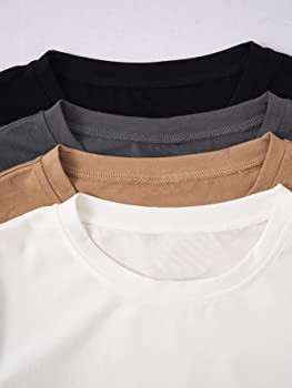 SheIn Women's 4 Pieces Round Neck Short Sleeve Crop T Shirt Solid Slim Casual Tee Top | Amazon (US)