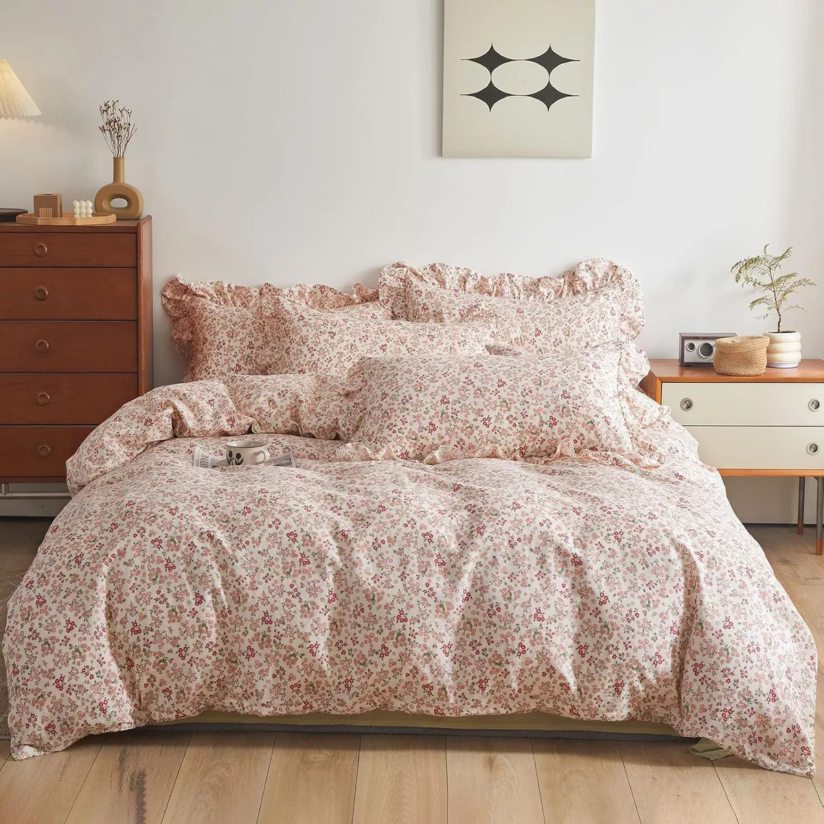 BALHAM TRADE-3 Piece Queen Size Ruffle Lace Pink Floral Duvet Cover Set, Soft Boho Style Floral (... | Target