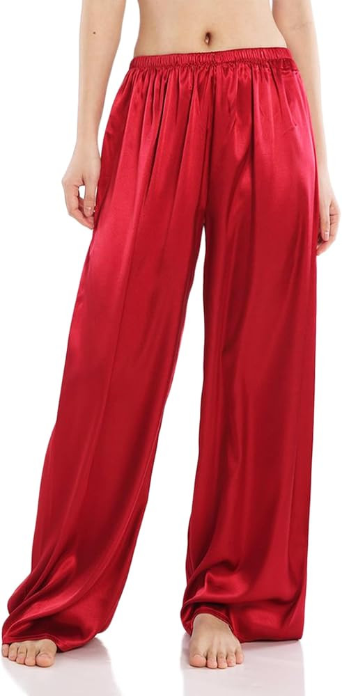 Wantschun Womens Wide Leg Pajama Pants Satin Silk Casual Loose Elastic Waist Lounge Pants Pj Bott... | Amazon (US)