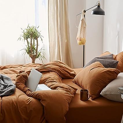 Omelas Caramel Pumpkin Duvet Cover Queen Size Burnt Orange Rust Modern Minimalist Style Solid Col... | Amazon (US)