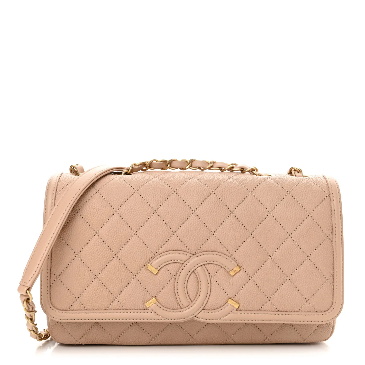 Caviar Quilted Medium CC Filigree Flap Beige | FASHIONPHILE (US)