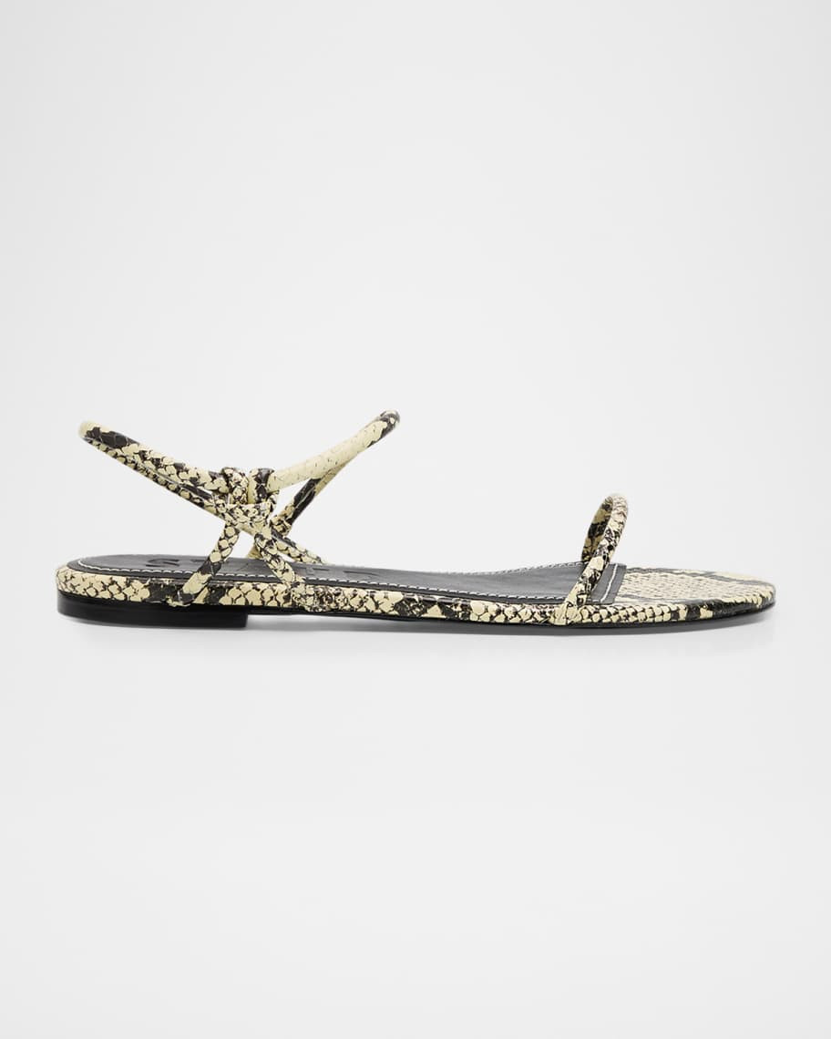 Laurel Snake-Embossed Leather Flat Sandals | Neiman Marcus