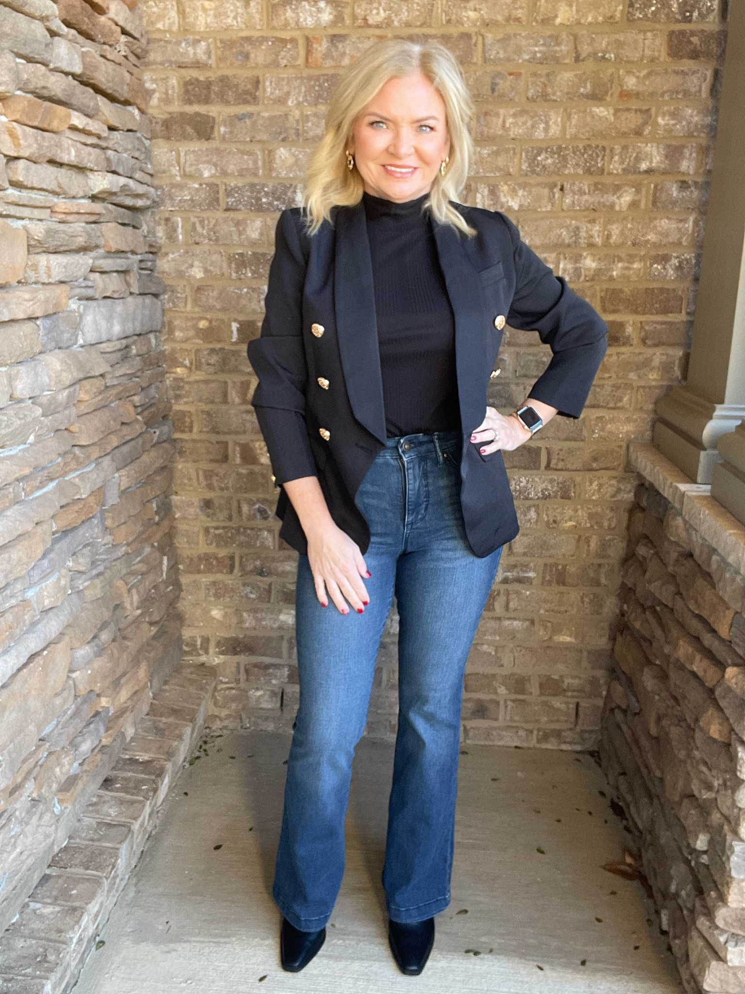 Copying a Jennifer Aniston look! Small in top & blazer, 4Short in jeans 
Amazon finds
Amazon fashion
Black blazer outfit
Jeans
Flare jeans
Jeans outfit
Western boots
Casual outfit
Business casual
Celebrity style

#LTKFind #LTKstyletip #LTKunder100