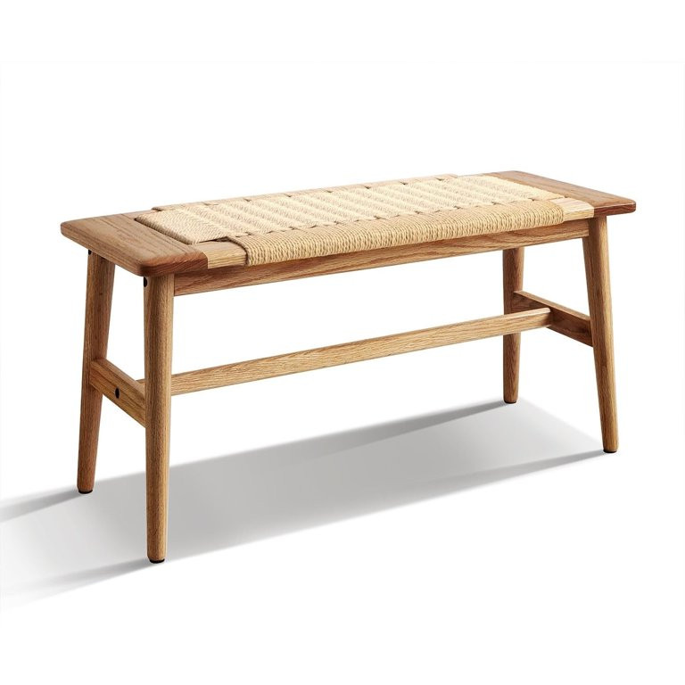 Toderoy Solid Oak Wood Bench with Handwoven Cotton Rope Seat, Rattan Bench for Entryway, Small Sk... | Walmart (US)