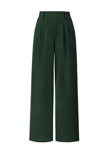 PRETTYGARDEN Women's Wide Leg Dress Pants Dressy Casual High Elastic Waisted Work Office Trousers Palazzo Pants (Dark Green,Large) | Amazon (US)
